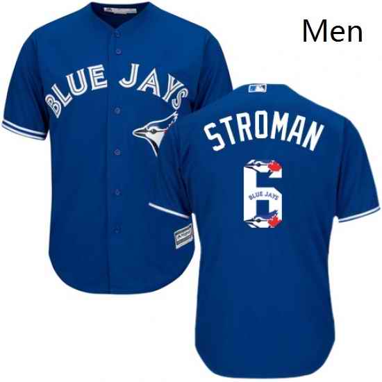 Mens Majestic Toronto Blue Jays 6 Marcus Stroman Authentic Blue Team Logo Fashion MLB Jersey